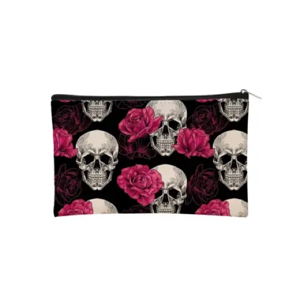 Hot Topic Black and Pink Skull Cosmetic Bag